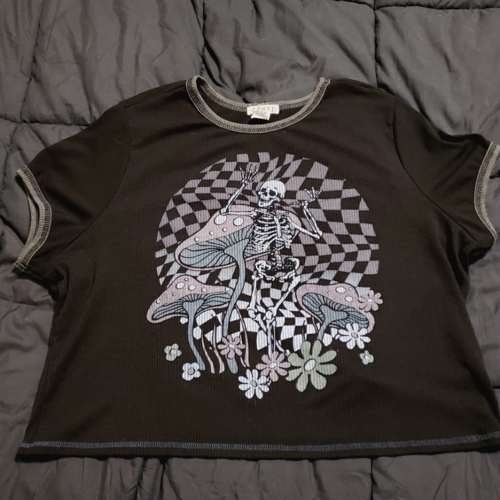 Graphic skeleton crop top